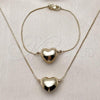 Oro Laminado Necklace and Bracelet, Gold Filled Style Heart and Box Design, Polished, Golden Finish, 06.63.0292