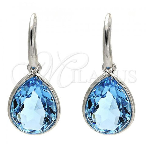 Rhodium Plated Dangle Earring, Teardrop Design, with Aquamarine Swarovski Crystals, Polished, Rhodium Finish, 02.239.0016.6