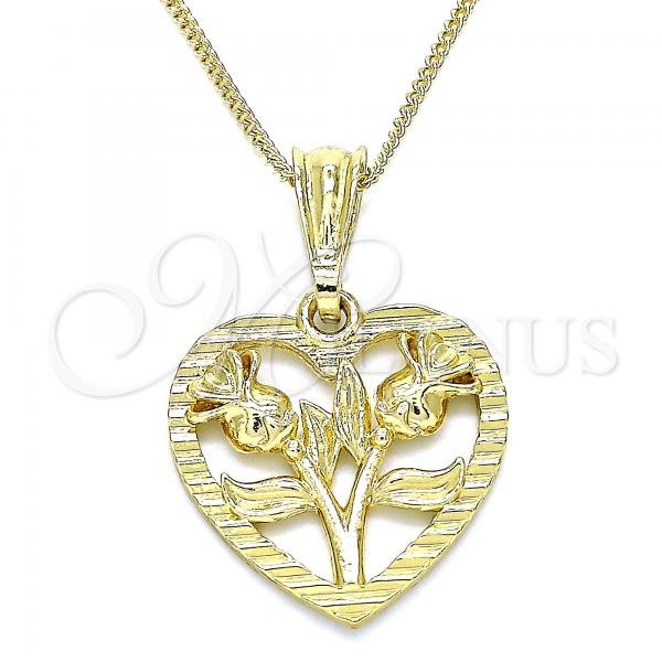 Oro Laminado Pendant Necklace, Gold Filled Style Heart and Flower Design, Polished, Golden Finish, 04.351.0014.2.20