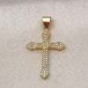 Oro Laminado Religious Pendant, Gold Filled Style Cross Design, with White Micro Pave, Polished, Golden Finish, 05.342.0231