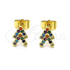 Oro Laminado Stud Earring, Gold Filled Style with Multicolor Micro Pave, Polished, Golden Finish, 02.210.0667.1