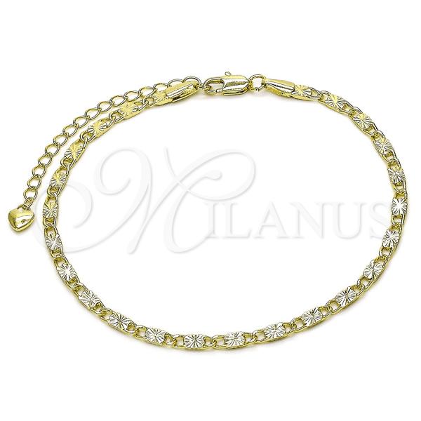 Oro Laminado Basic Anklet, Gold Filled Style Mariner Design, Diamond Cutting Finish, Golden Finish, 03.213.0292.09