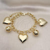 Oro Laminado Charm Bracelet, Gold Filled Style Heart and Ball Design, Polished, Golden Finish, 03.331.0230.08