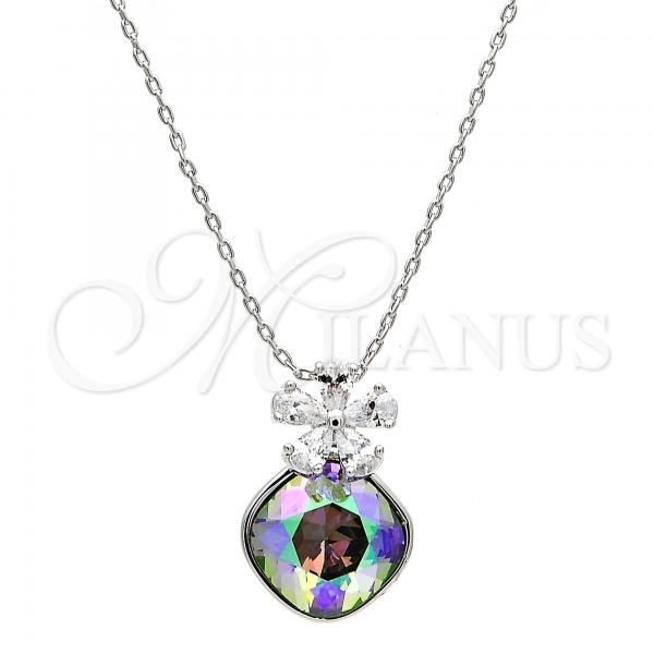 Rhodium Plated Pendant Necklace, Flower Design, with Crystal Swarovski Crystals and White Micro Pave, Polished, Rhodium Finish, 04.239.0020.2.16