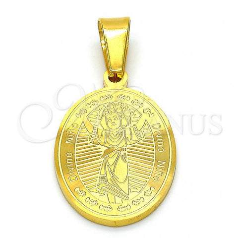 Stainless Steel Religious Pendant, Divino Niño Design, Polished, Golden Finish, 05.300.0001