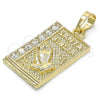 Oro Laminado Religious Pendant, Gold Filled Style with White Crystal, Polished, Golden Finish, 05.213.0026