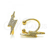 Oro Laminado Earcuff Earring, Gold Filled Style with White Micro Pave, Polished, Golden Finish, 02.213.0396