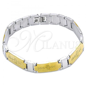 Stainless Steel Bracelet — Solid Bracelet Cross Design Polished Two Tone 03. — main product view — SKU 140838 | Acero Inoxidable brazalete — Solid Bracelet cruz diseño pulido Two Tone 03. — SKU 140838