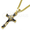 Oro Laminado Pendant Necklace, Gold Filled Style Cross Design, with Black and White Cubic Zirconia, Polished, Golden Finish, 04.284.0008.2.22