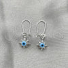Sterling Silver Long Earring, Evil Eye and Star Design, with Turquoise Crystal, Polished, Silver Finish, 02.401.0061