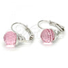 Rhodium Plated Leverback Earring, Disco Design, with Light Rose Swarovski Crystals, Polished, Rhodium Finish, 02.239.0010.2