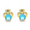 Oro Laminado Stud Earring, Gold Filled Style Heart and Teardrop Design, with Blue Topaz Cubic Zirconia, Polished, Golden Finish, 02.213.0231.1