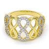 Oro Laminado Multi Stone Ring, Gold Filled Style Infinite Design, with White Micro Pave, Polished, Two Tone, 01.99.0033.08 (Size 8)