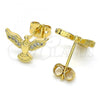 Oro Laminado Stud Earring, Gold Filled Style Eagle Design, with White Micro Pave, Polished, Golden Finish, 02.342.0058