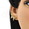 Oro Laminado Earcuff Earring, Gold Filled Style Butterfly Design, with Multicolor Micro Pave, Polished, Golden Finish, 02.210.0699.1