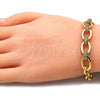Oro Laminado Fancy Bracelet, Gold Filled Style Paperclip Design, with White Micro Pave, Polished, Golden Finish, 03.341.0116.07