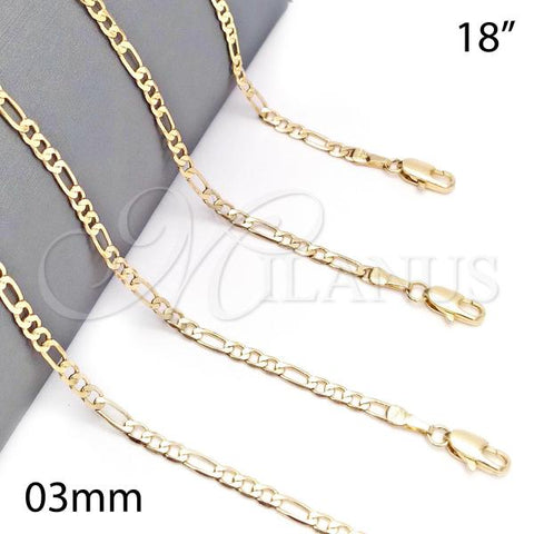 Oro Laminado Basic Necklace, Gold Filled Style Figaro Design, Polished, Golden Finish, 5.222.017.18