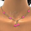 Oro Laminado Earring and Pendant Children Set, Gold Filled Style Elephant Design, with White Crystal, Pink Enamel Finish, Golden Finish, 06.60.0006.1