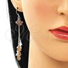 Sterling Silver Long Earring, Leaf Design, Polished, Rhodium Finish, 02.183.0006