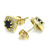 Oro Laminado Stud Earring, Gold Filled Style with Black Cubic Zirconia and White Micro Pave, Polished, Golden Finish, 02.342.0107