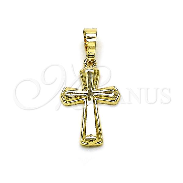 Oro Laminado Religious Pendant, Gold Filled Style Cross Design, Polished, Golden Finish, 05.63.1169