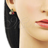 Oro Laminado Stud Earring, Gold Filled Style Cherry Design, with Ruby Cubic Zirconia and White Micro Pave, Polished, Golden Finish, 02.283.0254