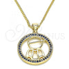 Oro Laminado Pendant Necklace, Gold Filled Style Little Boy Design, with Sapphire Blue Micro Pave, Polished, Golden Finish, 04.156.0279.20