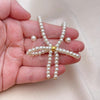 Oro Laminado Necklace and Earring, Gold Filled Style Bow and Ball Design, with Ivory Pearl, Polished, Golden Finish, 06.417.0001