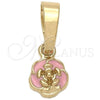 Oro Laminado Fancy Pendant, Gold Filled Style Flower Design, Pink Enamel Finish, Golden Finish, 05.163.0071.1