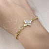 Oro Laminado Fancy Bracelet, Gold Filled Style Butterfly and Bismark Design, with White Cubic Zirconia and White Micro Pave, Polished, Golden Finish, 03.213.0246.08