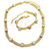 Oro Laminado Necklace and Bracelet, Gold Filled Style with Pink and White Cubic Zirconia, Polished, Golden Finish, 06.185.0015.1