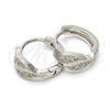 Sterling Silver Huggie Hoop, Leaf Design, with White Micro Pave, Polished, Rhodium Finish, 02.174.0045.15