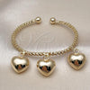 Oro Laminado Individual Bangle, Gold Filled Style Heart Design, Diamond Cutting Finish, Golden Finish, 07.282.0011