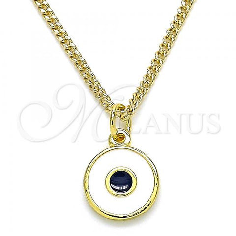 Oro Laminado Pendant Necklace, Gold Filled Style Evil Eye Design, White Enamel Finish, Golden Finish, 04.313.0033.20