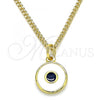 Oro Laminado Pendant Necklace, Gold Filled Style Evil Eye Design, White Enamel Finish, Golden Finish, 04.313.0033.20