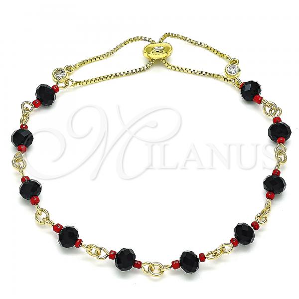 Oro Laminado Adjustable Bolo Bracelet, Gold Filled Style with Black Crystal, Polished, Golden Finish, 03.63.2223.11