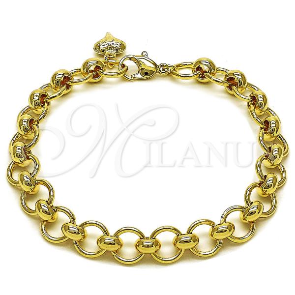 Oro Laminado Fancy Bracelet, Gold Filled Style Heart Design, Polished, Golden Finish, 03.331.0327.08