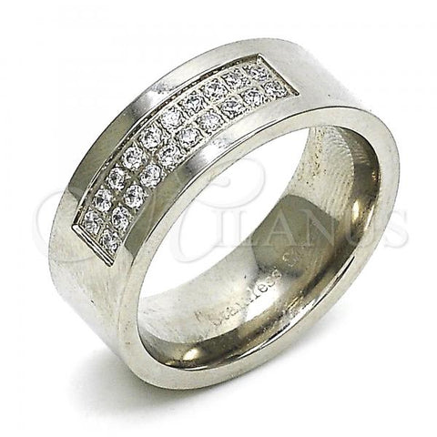 Stainless Steel Mens Ring, with White Cubic Zirconia, Polished, Steel Finish, 01.328.0002.12 (Size 12)