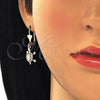 Oro Laminado Dangle Earring, Gold Filled Style Turtle Design, with White Crystal, Polished, Golden Finish, 02.351.0007