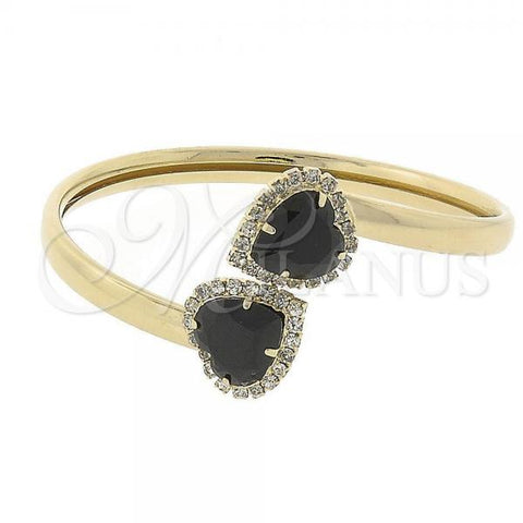 Oro Laminado Individual Bangle, Gold Filled Style Heart Design, with Black and White Cubic Zirconia, Polished, Golden Finish, 5.231.012 (05 MM Thickness, One size fits all)
