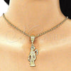 Oro Laminado Religious Pendant, Gold Filled Style Santa Muerte Design, Diamond Cutting Finish, Golden Finish, 5.186.010