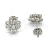 Sterling Silver Stud Earring, Flower Design, with White Cubic Zirconia, Polished, Rhodium Finish, 02.285.0026