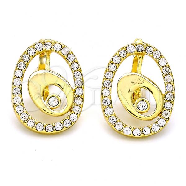 Oro Laminado Leverback Earring, Gold Filled Style with White Crystal, Polished, Golden Finish, 02.59.0128