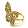 Oro Laminado Multi Stone Ring, Gold Filled Style Butterfly Design, with White Cubic Zirconia, Polished, Golden Finish, 01.283.0030.08