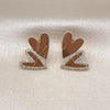 Oro Laminado Stud Earring, Gold Filled Style Heart Design, with White Micro Pave, Polished, Golden Finish, 02.204.0053