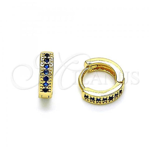 Oro Laminado Huggie Hoop, Gold Filled Style with Sapphire Blue Micro Pave, Polished, Golden Finish, 02.195.0106.3.10