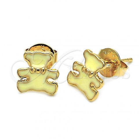 Oro Laminado Stud Earring, Gold Filled Style Teddy Bear Design, Yellow Enamel Finish, Golden Finish, 02.64.0217 *PROMO*