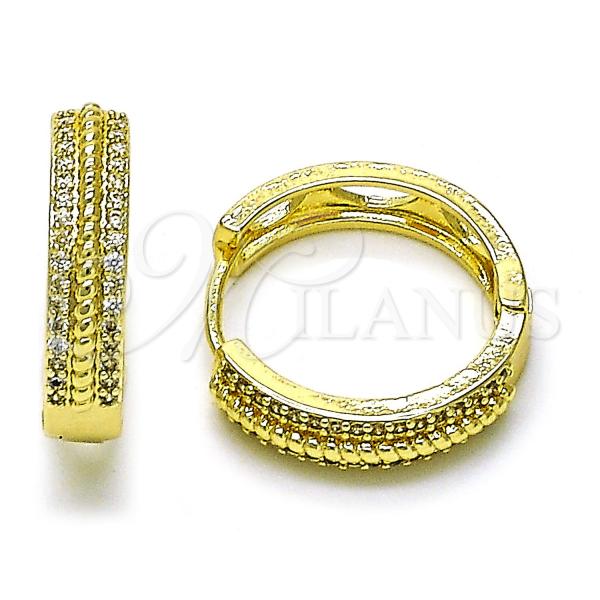 Oro Laminado Huggie Hoop, Gold Filled Style with White Micro Pave, Polished, Golden Finish, 02.210.0859.20