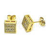 Oro Laminado Stud Earring, Gold Filled Style Baguette Design, with White Micro Pave and White Cubic Zirconia, Polished, Golden Finish, 02.342.0293