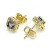 Oro Laminado Stud Earring, Gold Filled Style with Amethyst Cubic Zirconia and White Micro Pave, Polished, Golden Finish, 02.344.0101.1